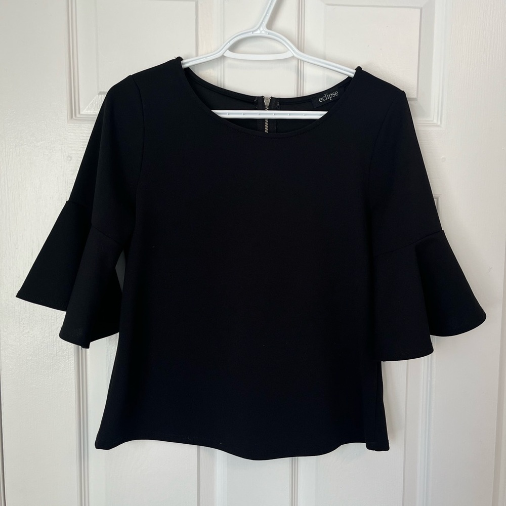 Eclipse Women's Elegant Black Flare Sleeve Blouse